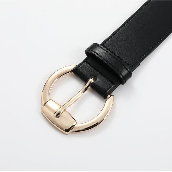 Women's Leather Waist Wide Belts Fashion Thick Hollow Black With Gold Buckle - Picture 3 of 6